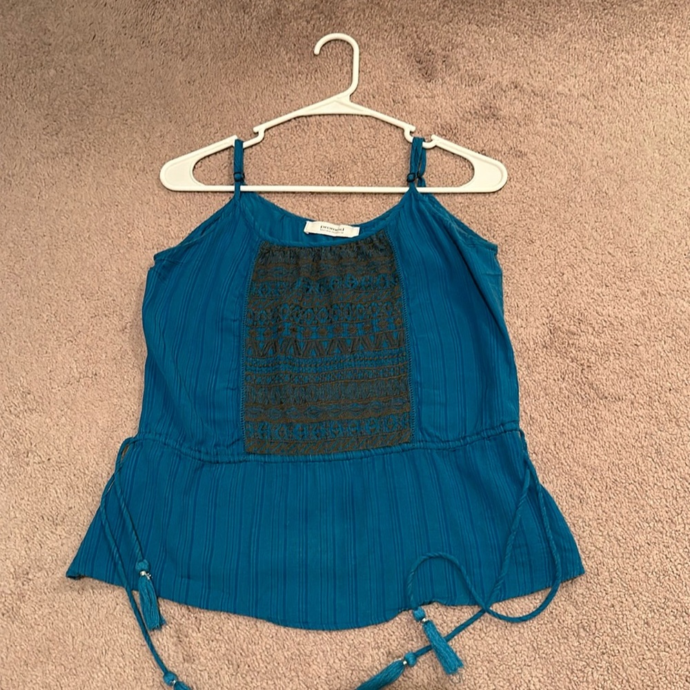 Promod Top Size - S, Blue color, Adjustable straps, 100% cotton, with side knots